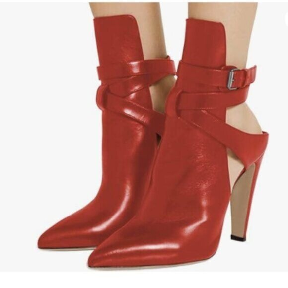 FSJ Shoes - FSJ Women Pointed Toe Chunky High Heel Strappy  Bootie Pump Ankle Wrap Slingback